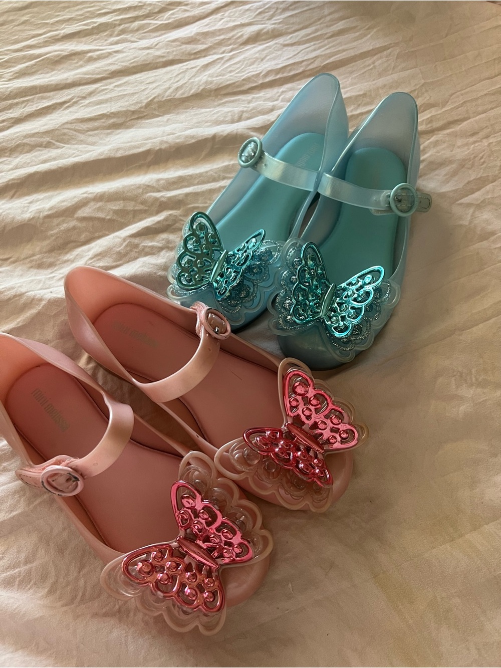 Mini Melissa Girls Butterfly Mary Jane Jelly Shoes - Pink & Light Blue